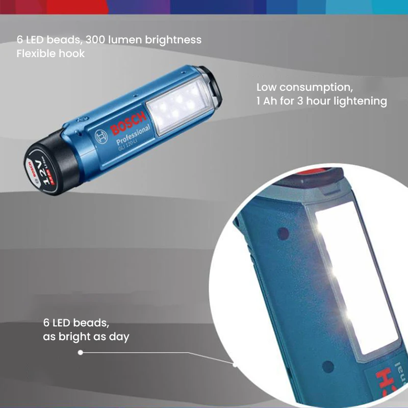 Imagem -04 - Bosch Gli 120 Levou Luz de Trabalho 12v Luz ao ar Livre sem Fio 300 Lúmen Baixo Consumo de Energia sem Bateria