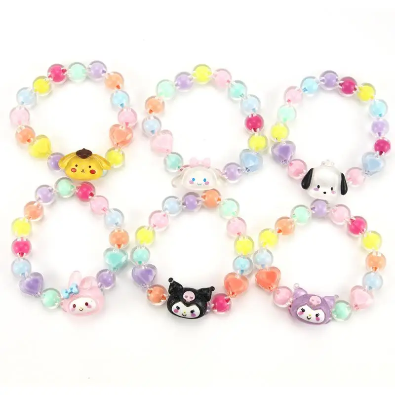 Handmade Sanrios Bracelet Cartoon Kid Kuromi Melody Cinnamoroll Girl Jelly Color Resin Beaded Jewelry Independent Packaging Gift