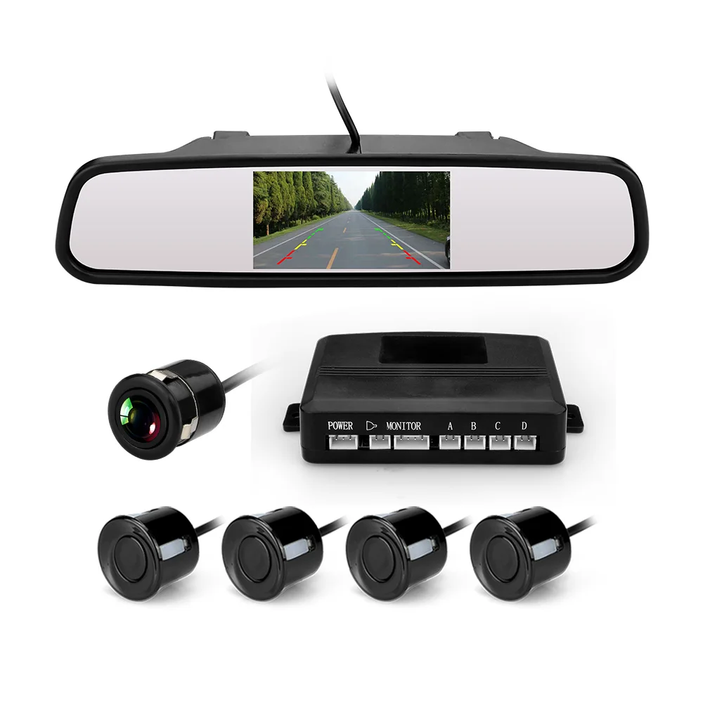 Universal Car Video Parking Sensor Reverse Camera Reversing Aid with 4.3inch Rearview Mirror Display and Buzzer