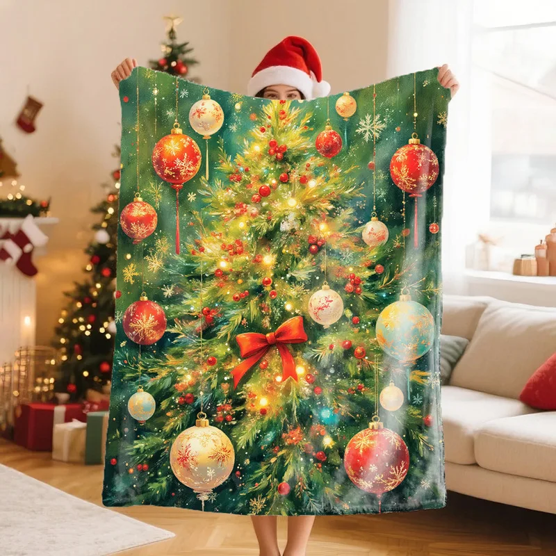 

Christmas Retro Cartoon Printed Blanket for Sofa Travel Camping Living Room Office Conditioning Blanket for All Seasons Gifts