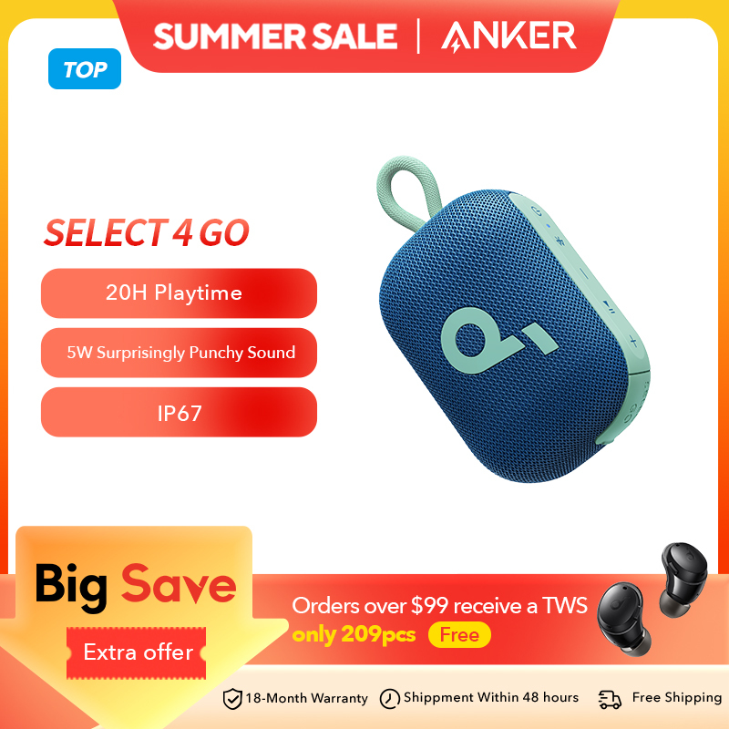 Soundcore Select 4 Go Bluetooth Speaker, Ultra Portable, Up to 20 Hours of Playtime, IP67 Waterproof and Dustproof, Floatable