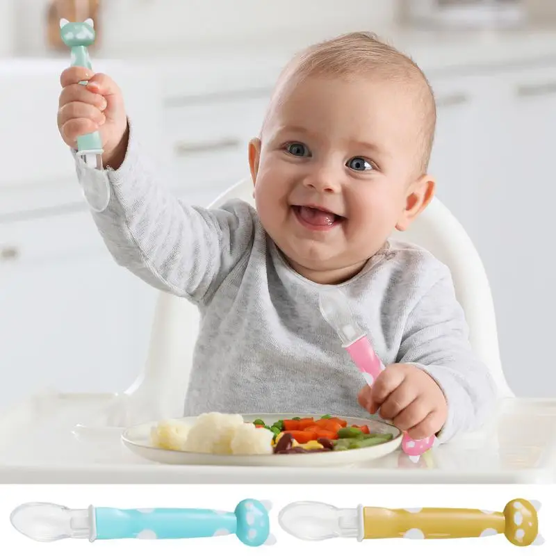 Weaning Spoons Silicone Feeding Training Spoons Ergonomic Easy Grip Handle Soft-Tip First Stage Gum-Friendly Dishwasher-Safe