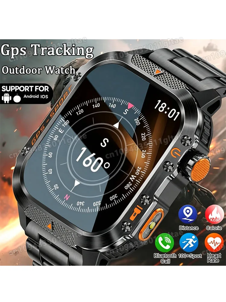 2026 Neue Militärqualität Smartwatch für Herren GPS Taschenlampe 3ATM Wasserdichte Uhr Bluetooth-Anruf 100+ Sport Outdoor Smartwatch Pk Ht22