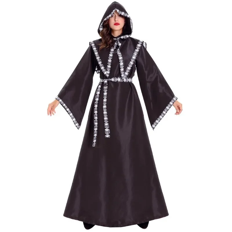 

Women Halloween Cosplay Costumes Adult Skeleton Cape Grim Reaper Witch Robe Game Uniform Haunted House Outfi