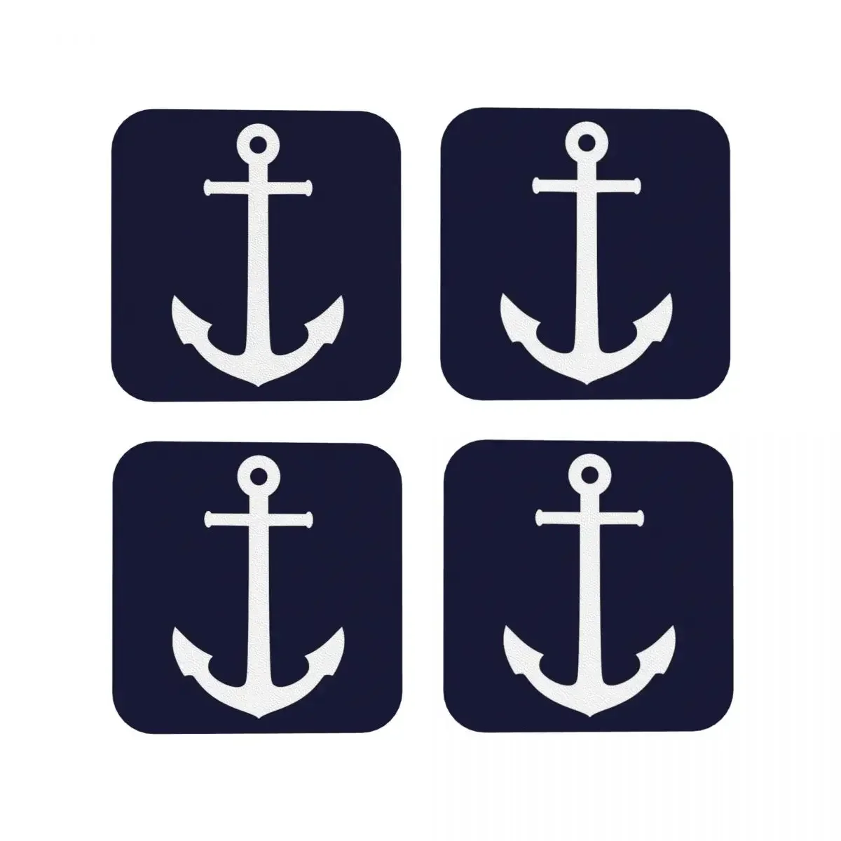 White Anchor On Navy Blue Coasters Coffee Mats Set of 4 Placemats Cup Tableware Accessories Pads for Home Kitchen Dining Bar