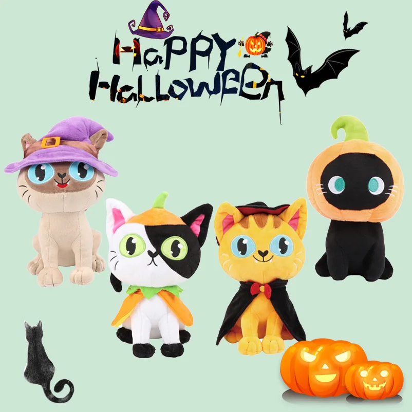 25cm Halloween Cartoon Cat Plush Toys Soft Stuffed Animals Decor Halloween Christmas Decoration Gifts For Children