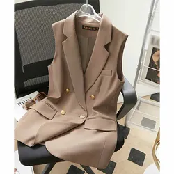 Spring 2024 Female High-end Appear Thin Leisure Double Breasted Buckle Suit Vest Women Trend Suit Kam Shoulder Suit Vest Jacket