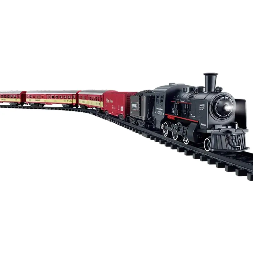 Battery Operated Locomotive Engine Electric Train Toy with Lights & Sound Cars & Railway Track Play Set
