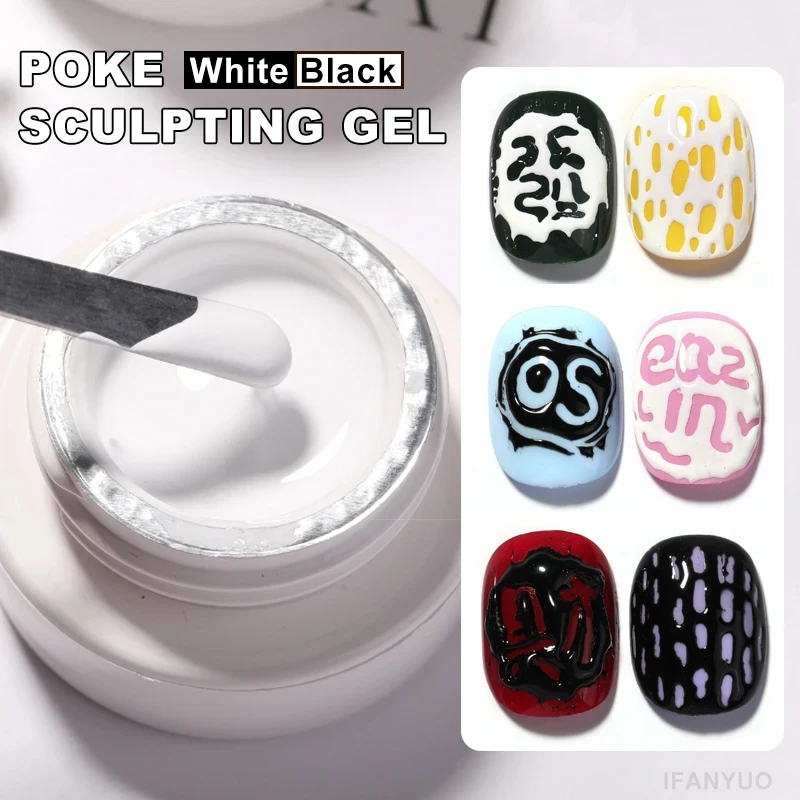 Lace Hole Black White Nail Poke Nail Art Glue Bubble Ocean Wave Pattern Hollow Painting Art Gel UV LED Primer Soak Off Varnish