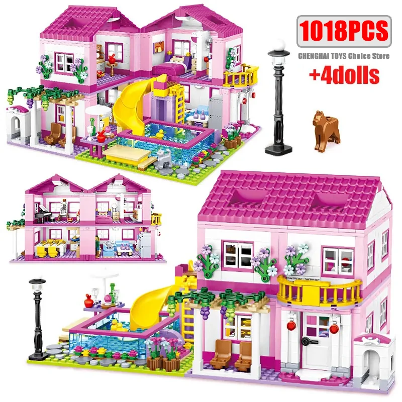 City House Summer Holiday Villa Castle Building Blocks Sets Figures Swimming Pool DIY Toys For Kids Friends Girls Birthday Gifts