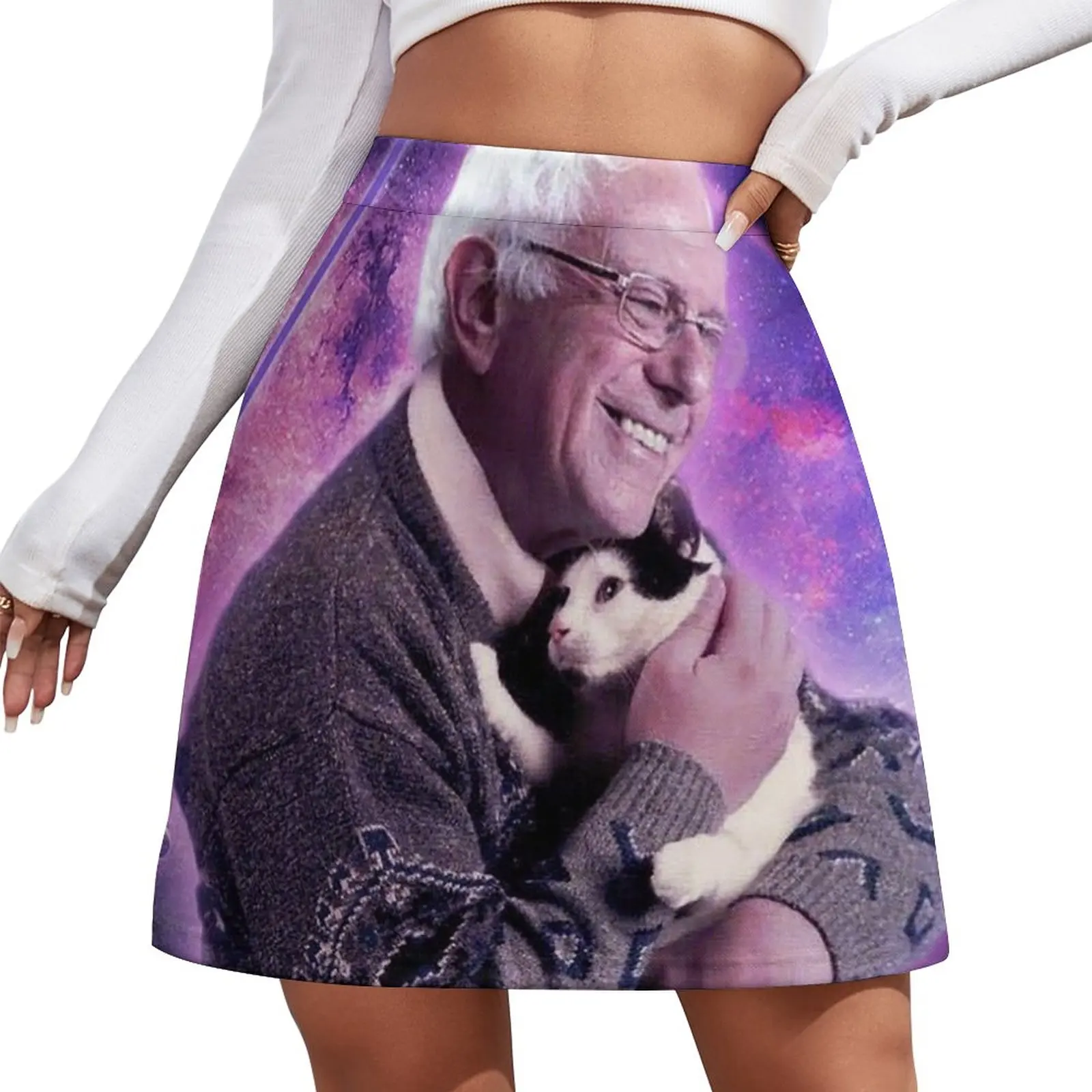 

Bernie Sanders Halftone Cat in Space Mini Skirt Women's summer skirts korean style