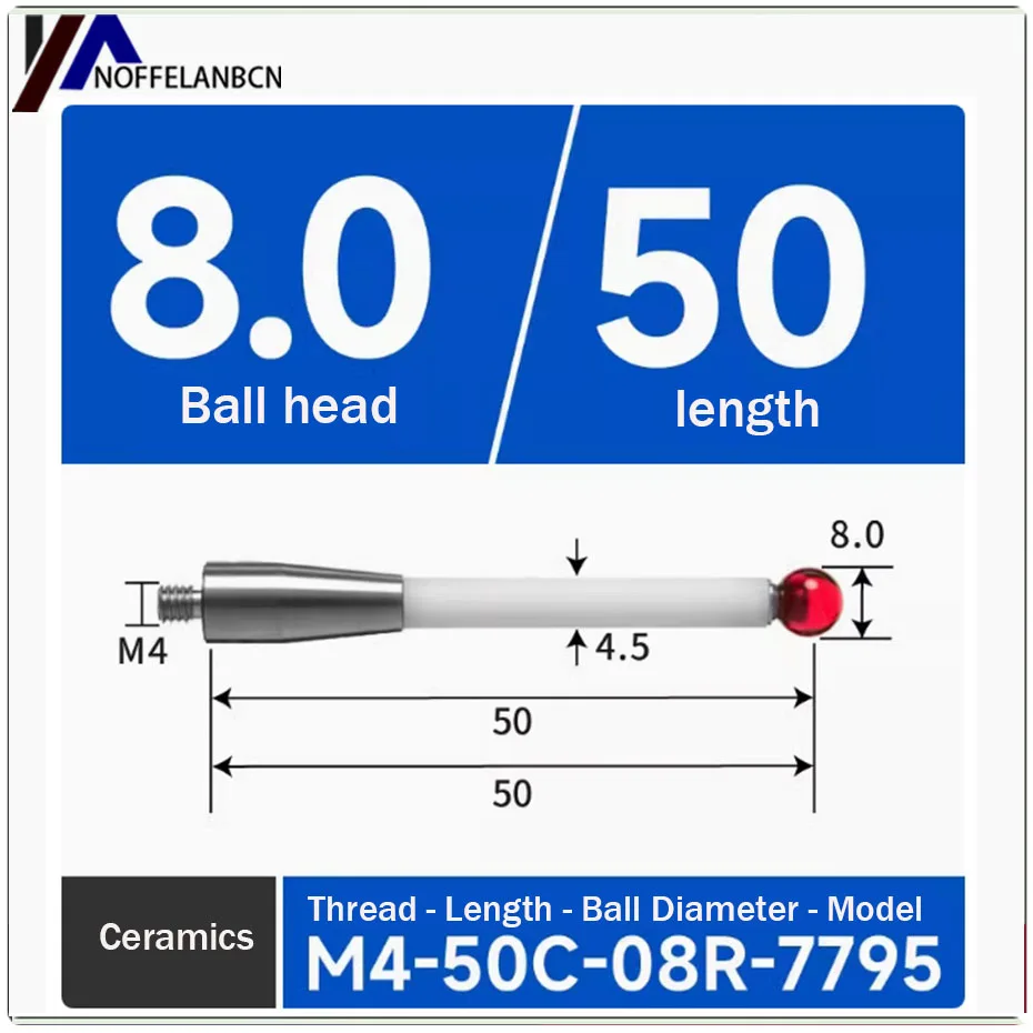 M4 machine tool measuring needle, three-dimensional probe, ceramic probe, ruby measuring ball, online measuring needle