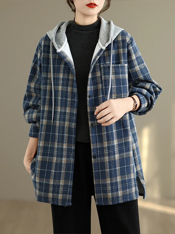 

Retro Artistic plus Size Flannel irt Thiened Fce Hooded Lazy Coat Autumn Winter Ladies Loose Fit Polyester Cotton Blend