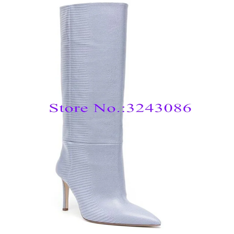 New Arrival Lady Leather Long Boots Sexy Snakeskin Thin Heel Woman Knee High Boots Female Fashion Large Size Banquet Shoes