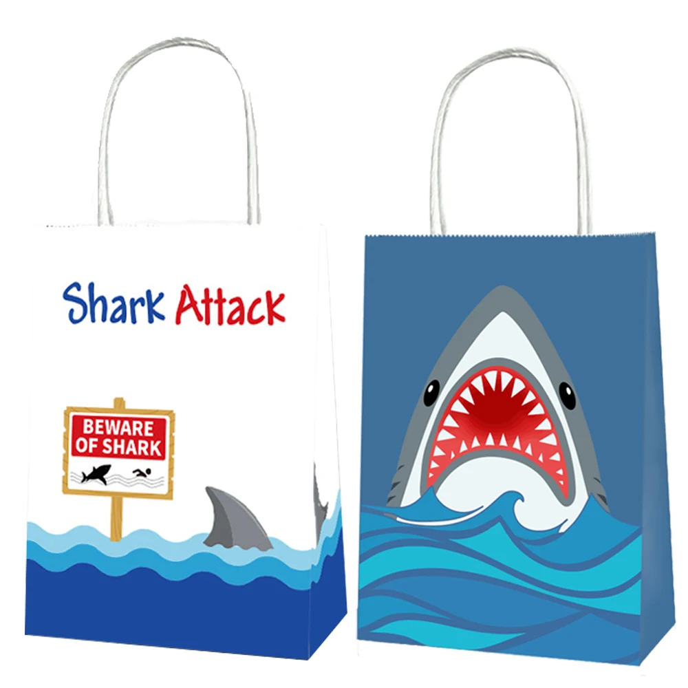 4/8/12Pcs Ocean Shark paper Bags With Handles Marine Shark Theme Kids Boys Birthday Party Supplies Baby Shower Decorations