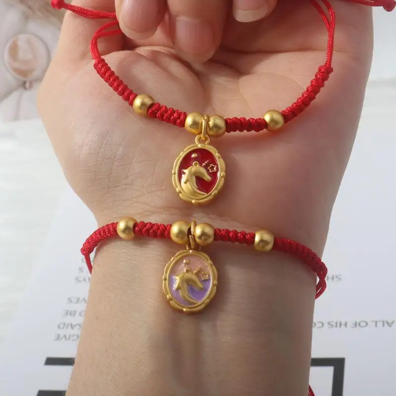 2026 الحصان سنة محظوظ حبل أحمر سوار النمط الصيني زودياك الحصان مضفر سوار المرأة مجوهرات الأزياء