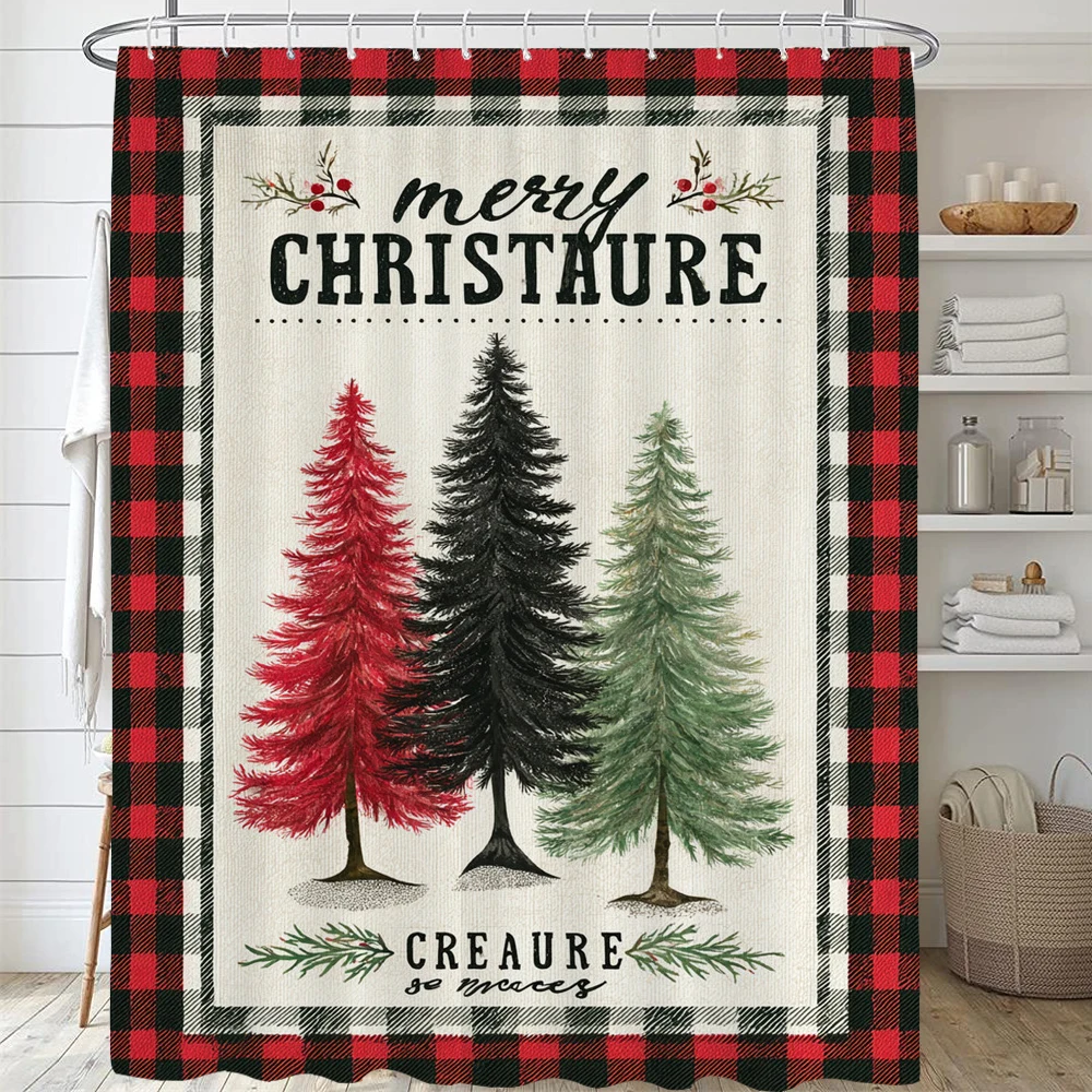 

Merry Christmas Shower Curtain with Hooks Christmas tree and Snowman Santa Claus Shower Curtain home for decoration Curtain