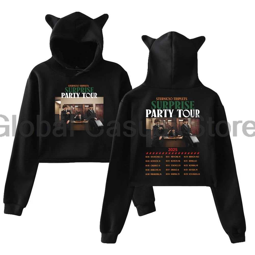 Sturniolo Triplets Surprise Party Tour 2025 Hoodie Female Cat Ears Hooded Sweatshirts Long Sleeve Crop Top Women's Clothes