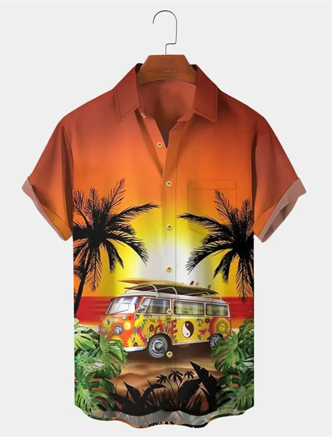 

Hawaiian men's palm tree print shirt, button up short sleeved shirt, outdoor streetwear, summer