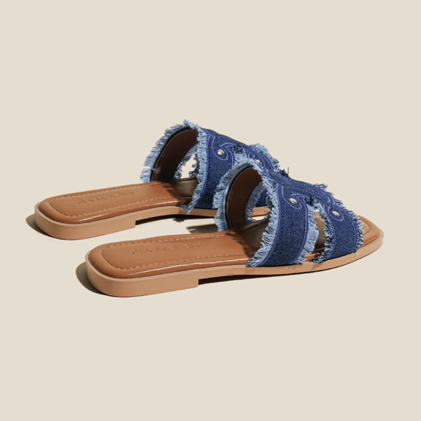 

Женские тапочки, летние, из французского денима, с мягкой подошвой, дышащие, противоскользящие, повседневные, для отдыха, пляжные, плоские.