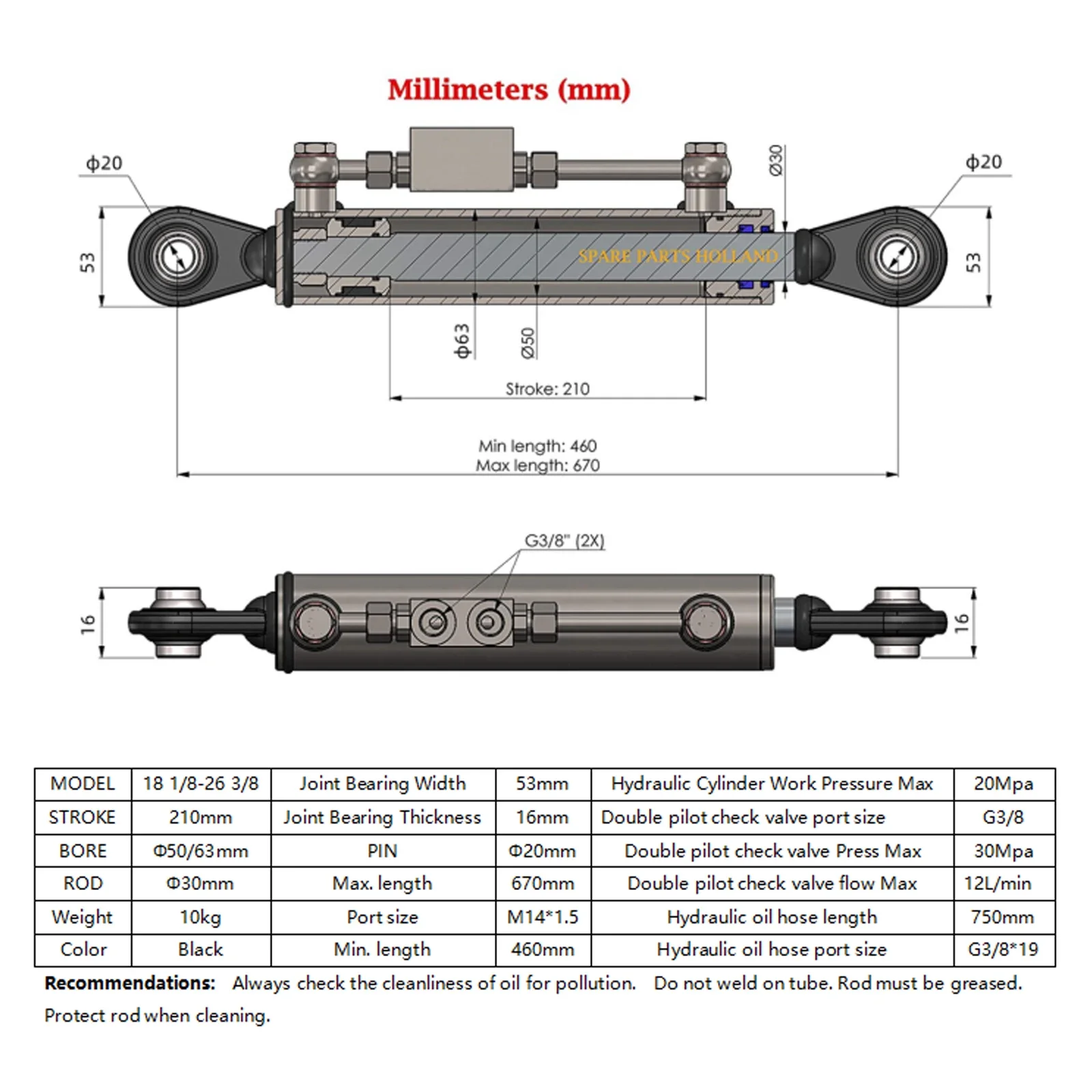 For Double-acting Hydraulic Cylinder Equipped with Two-way Check Valve Hydraulic Lock Check Valve for Tractors Excavators