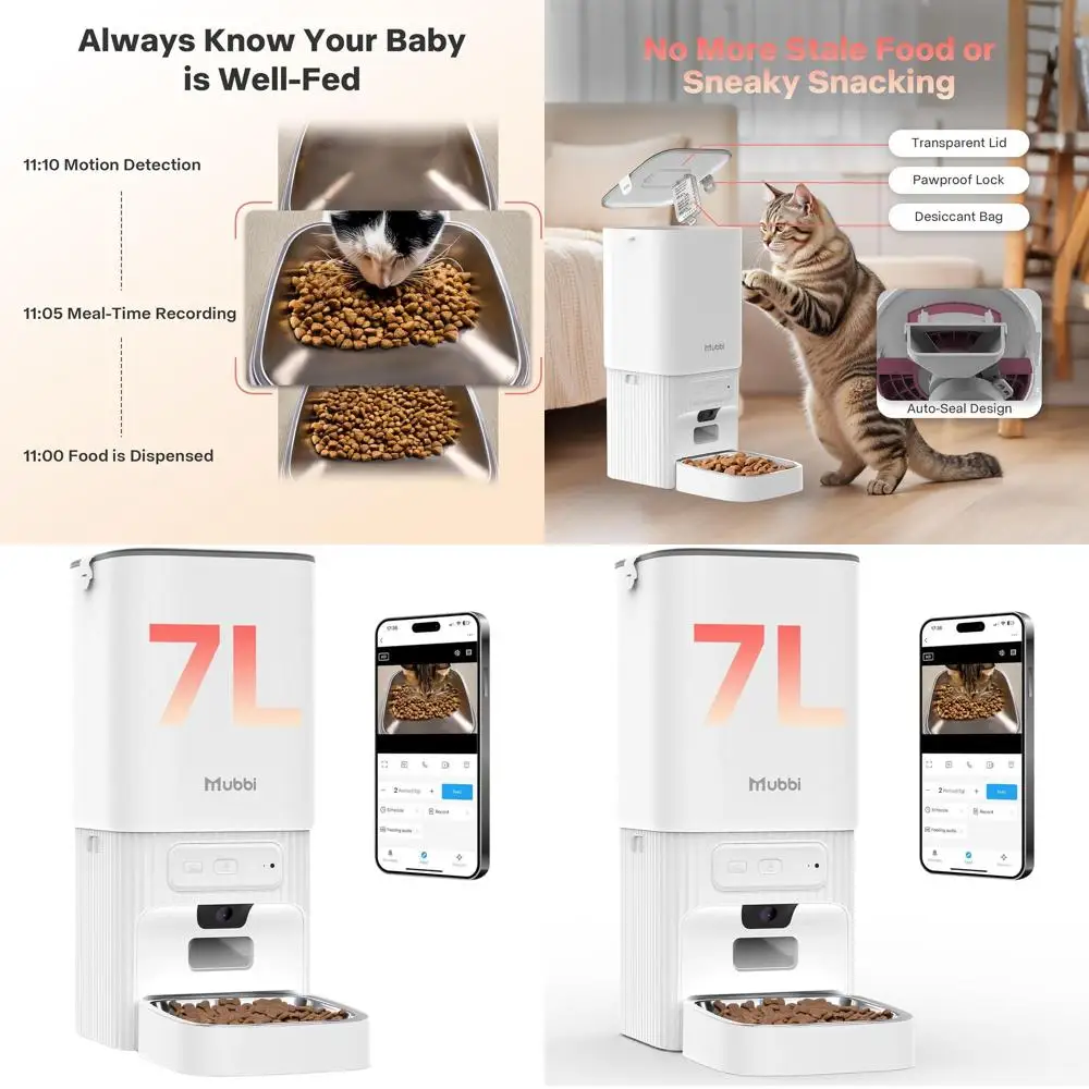 

Smart Pet Feeder with Camera, 5G Connectivity, 7L Dispenser, Night Vision, Adjustable Meals & Portions, 2-Way Audio, Jam-Free, S