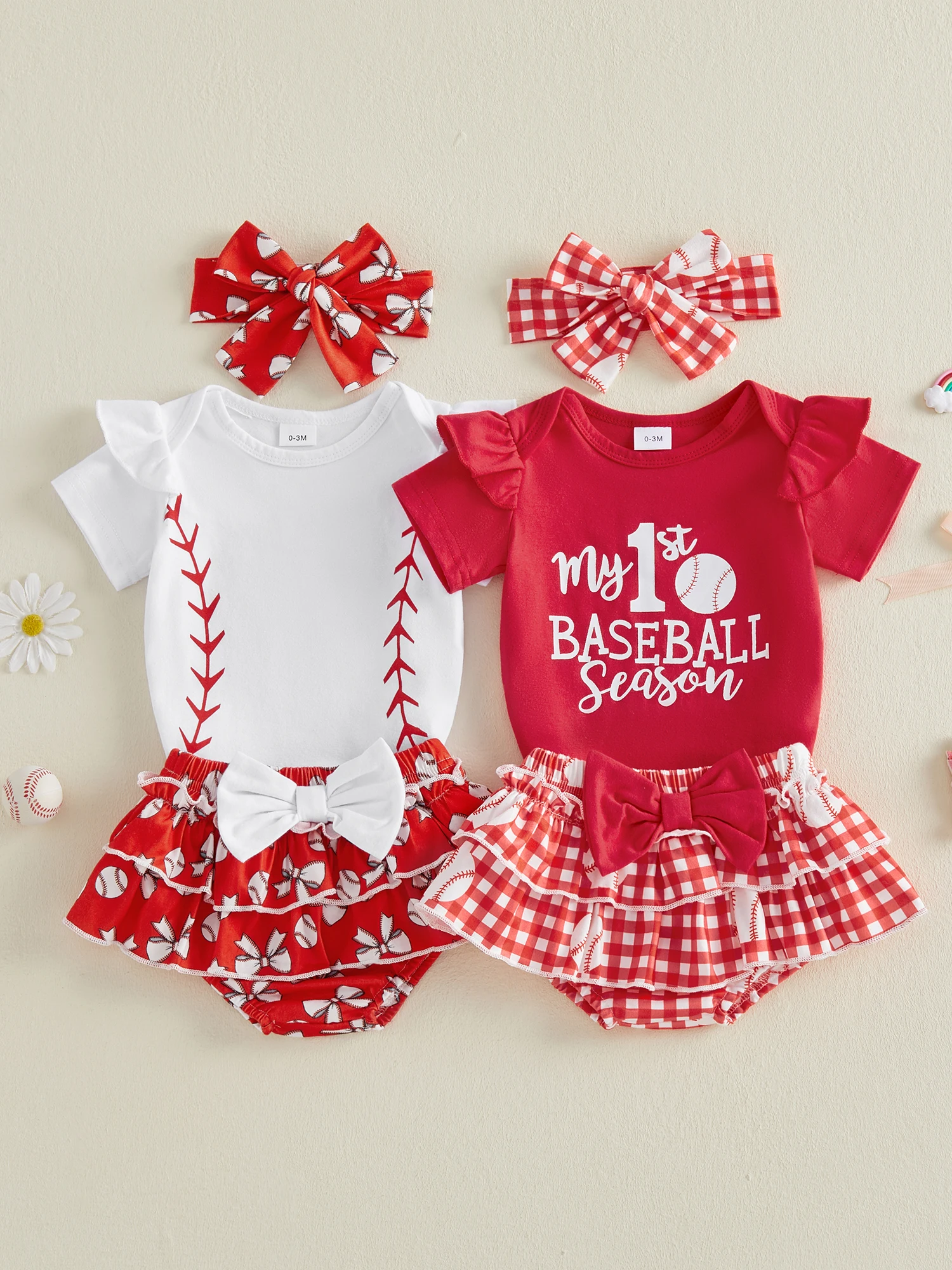 

Toddler Girls 3 Piece Set Short Sleeve Round Neck Baseball Themed Letter Print Romper Headband Tutu Skirts Outfit