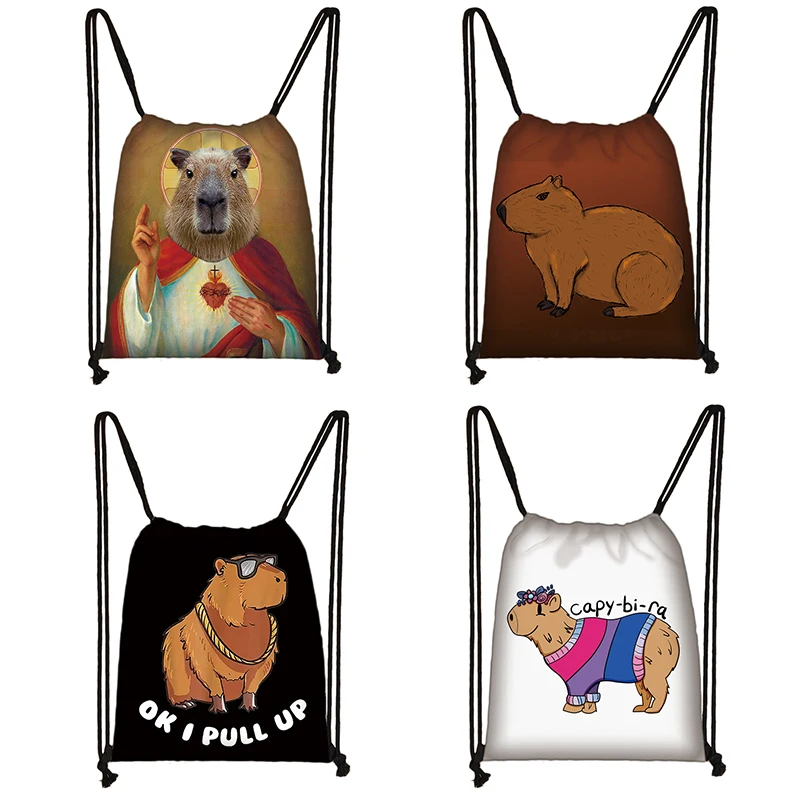 Animal Capybara Printing Cosmetic Case Funny Ok L Pull Up Drawstring Bag Women Storage Bags for Travel Bag Casual Backpacks Gift