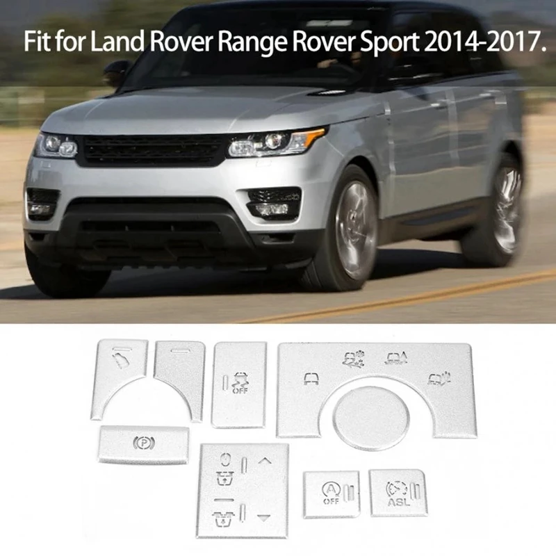 9PCS Car Alloy Interior Center Console Mode Button Sticker for Land Rover Range Rover Sport 2014-2017 Car Button Sticker