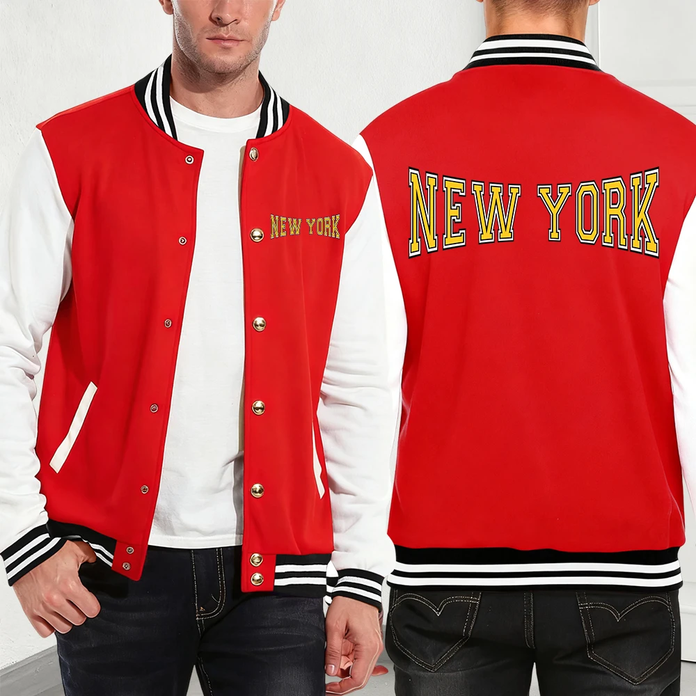 

New York Usa Retro Letter Printing Cotton Coats Mens Winter Fleece Warm Jackets Basics Pocket Baseball Jersey Street Men'S Tops