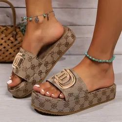 Women Luxury Floral Decor Slide Sandals Summer Platform Casual Thick Flat Soles Outdoor Beach Office Party Sexy Elegant Spring