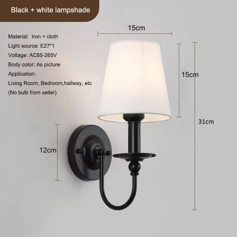 American Iron Wall Lamp Hotel Living Room Background Wall Corridor Decoration Minimalist Wall Light Bedroom Bedside Fabric Lamp