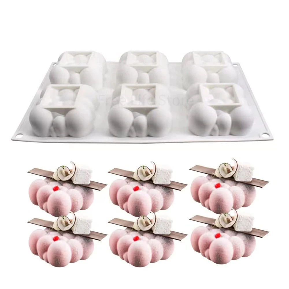 

6-Cavity Silicone Mousse Cake Mold 3D Lucky Cloud Shape Chocolate Cheesecake Dessert Ice Cream Moulds Baking Accessories