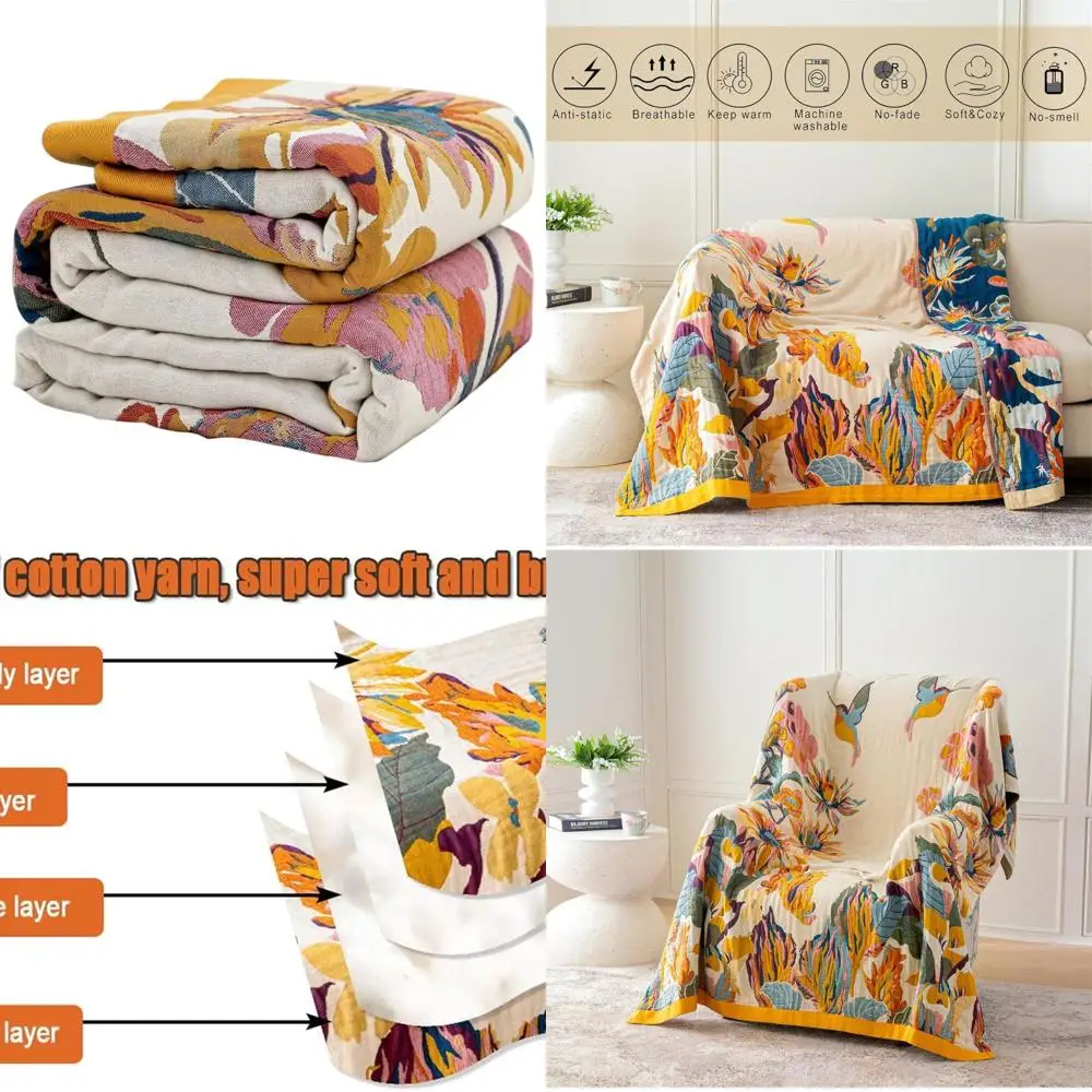 

Хлопковое одеяло в стиле бохо с цветочным принтом 80x90 для дивана, путешествий и домашнего декора