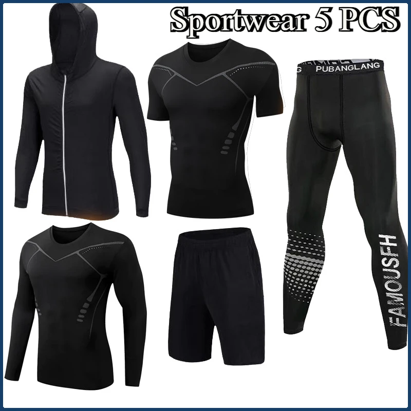 Summer Gym Fitness Tracksuit Clothes Jogging Breathable Sportswear Football Sports Men Sets Running Compression Tight Pants