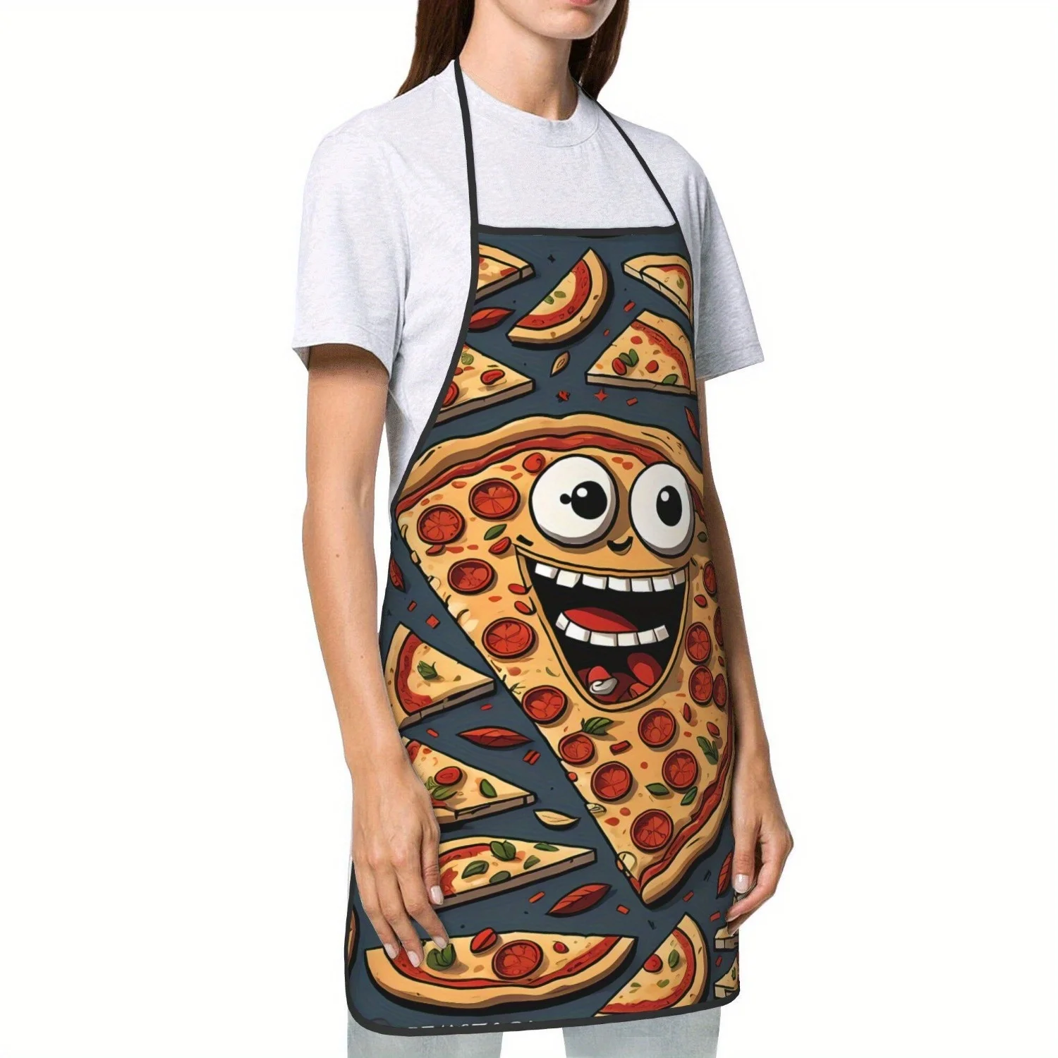 Fun Pizza Slice Cartoon Apron - Vintage Style Smooth Fabric, Hand-Washable & Easy Care Playful Kitchen Restaurant