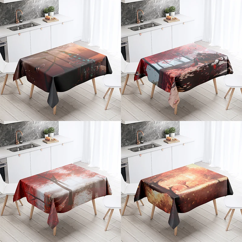 Red Maple Leaf Tablecloth Camping Party  Stain Resistant Waterproof Rectangular Kitchen Dining Table Home Decor