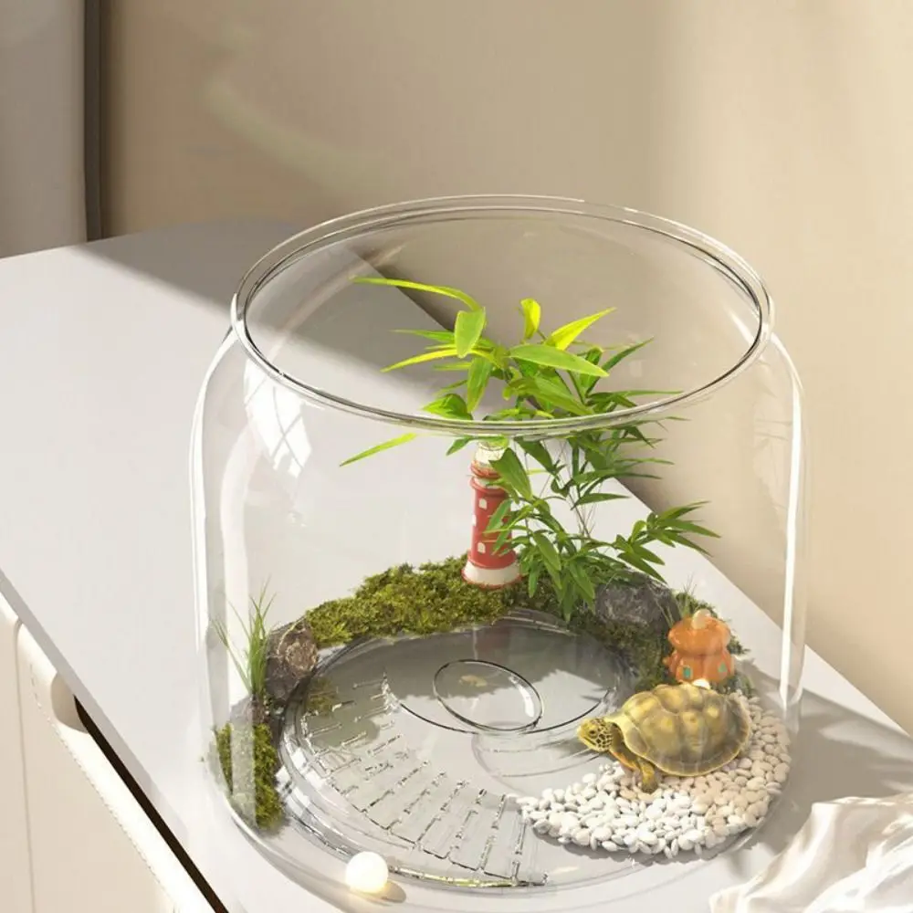 Durable Transparent Round Fish Tank Plastic Fall Resistant Fish Bowl Decorative Anti-broken Desktop Small Aquarium for Home