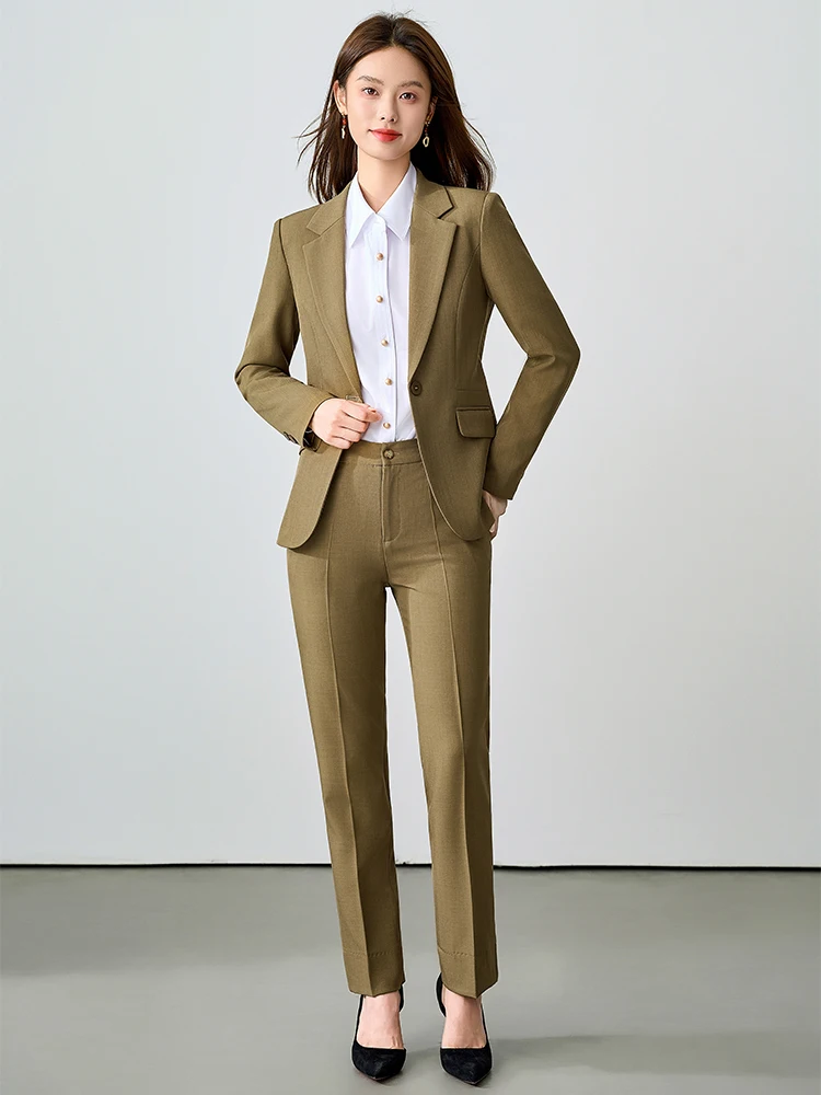 

Костюм-двойка цвета хаки для женщин: деловой, профессиональный, для офиса и работы в сфере недвижимости, приталенный, для повседневной носки