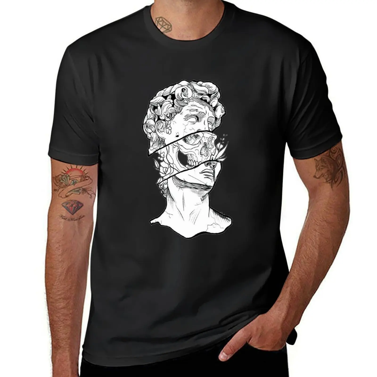 Graphite Drawing of fractured portrait T-shirt tops Short sleeve tee aesthetic clothes mens graphic t-shirts funny