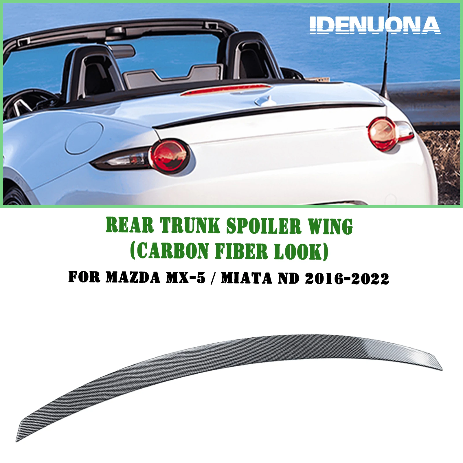 

Rear Trunk Lid Spoiler Wing Lip Carbon Fiber Look/Gloss Black Splitter For Mazda MX-5 Miata MX5 ND 2016-2025 Convertible 2-Door