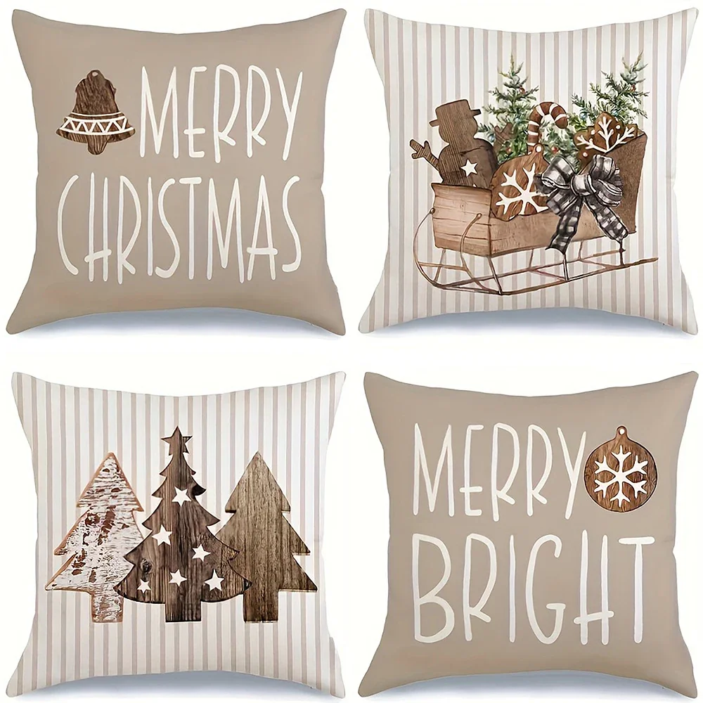 Christmas decoration pillow cover Christmas gingerbread tree pattern living room sofa cushion cover home farmhouse decoration