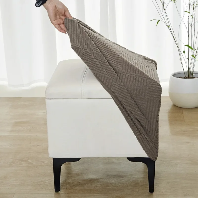 1PC Elastic Ottoman Cover Solid Color Footstool Cover All-inclusive Storage Footrest Stool Covers Removable Living Room