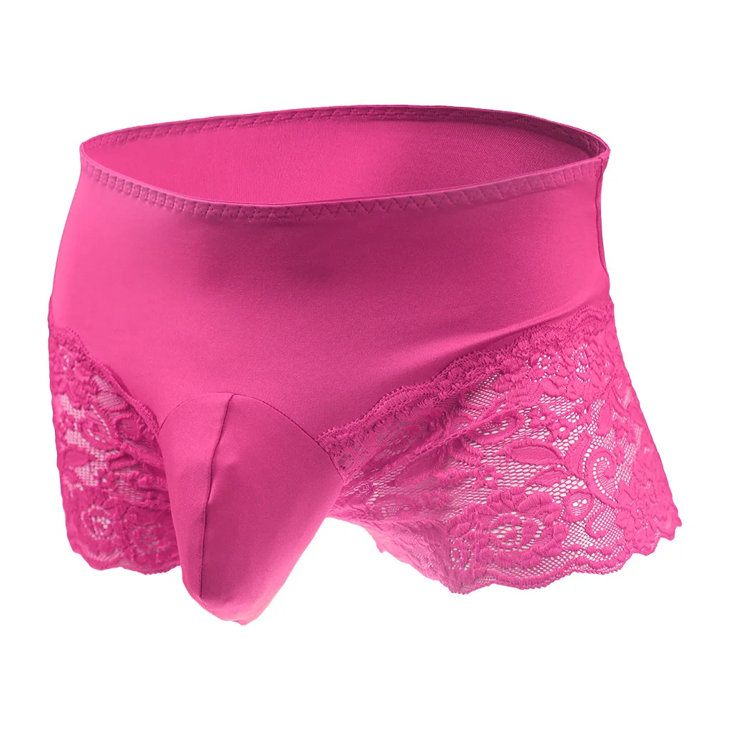 

Men's Erotic Boxy Underwear Sissy Lace Underpants Gays Sexy Mid Waist U Convex Pouch Boxer Shorts Smooth Crossdressing Lingerie