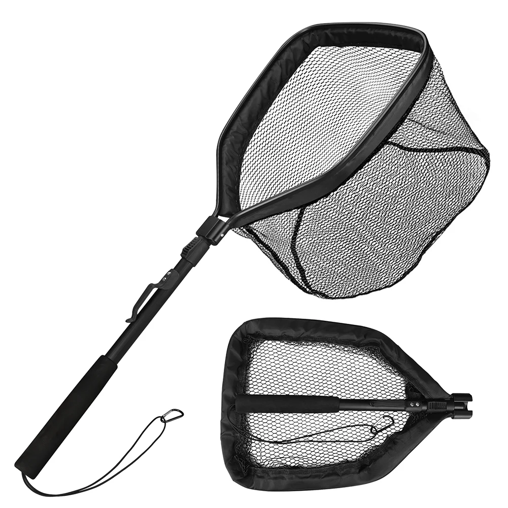 Schwimmendes Fischernetz, faltbares Kescher, einfacher Fang und Freigabe mit Teleskopstange, gummibeschichtetes Fischnetz für Salzwasser und Süßwasser