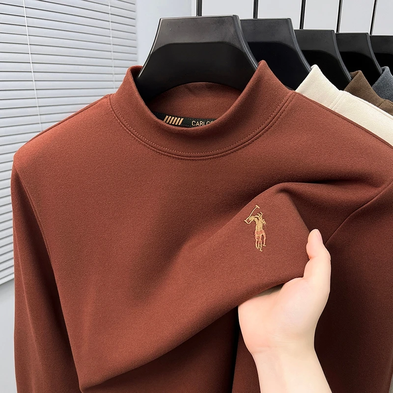Half High Collar German Velvet Base Shirt for Men, 2026 Autumn and Winter New Long Sleeved T-shirt, Casual Versatile Sweatshirt