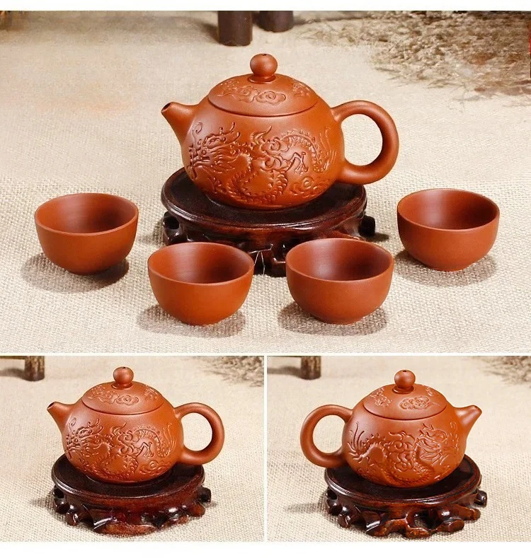 Yixing Purple Clay Tea Set Include 1 Pot 4 Cups, Xishi Pot Tea Ceremony,zisha Ceramic Pottery Teacup,china Kung Fu Tea Set - view 5