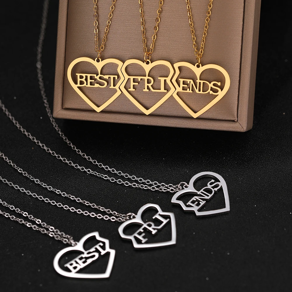 Stainless Steel Necklaces Fashion Best Friends Pendants 3 Pcs/ Set Chains Choker Broken Heart BFF Good Friendship Jewelry Gifts