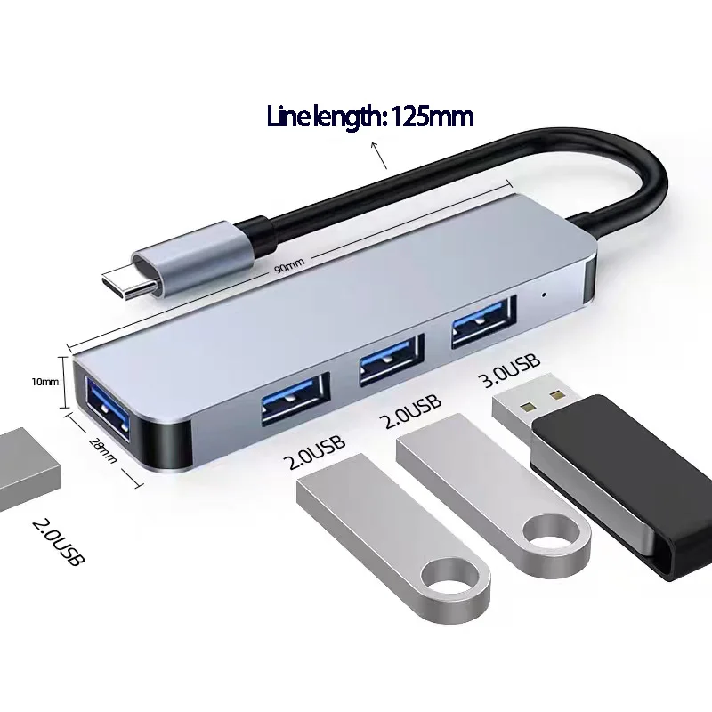 

USB Extender HUB3.0 Splitter Typec Laptop Desktop Computer Phone Dock One Drag Four