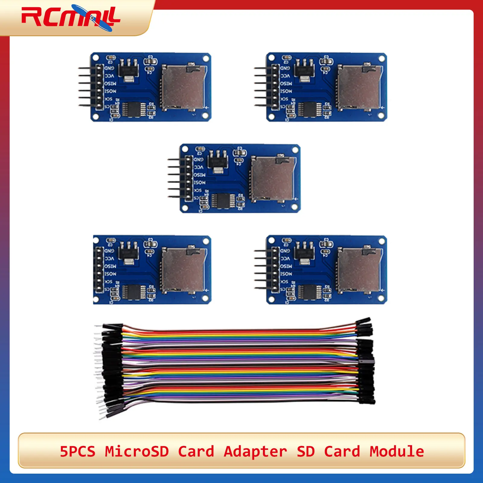 5PCS MicroSD Card Adapter SD Card Module SPI Interface TF Reader/Writer Storage Board + 40P Dupont Cable for Arduino ESP32 RPI